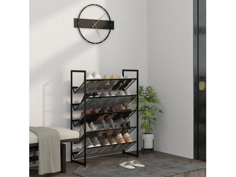  Étagère à chaussures tcqpz 5 niveaux haute et étroite 72 x 30 x 102 cm en acier noir  - Conforama D