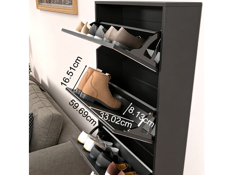  Meuble à chaussures avec miroir 63 x 19,6 x 185 cm – noir – 5 compartiments abattants, format ultra-fin  - Conforama D