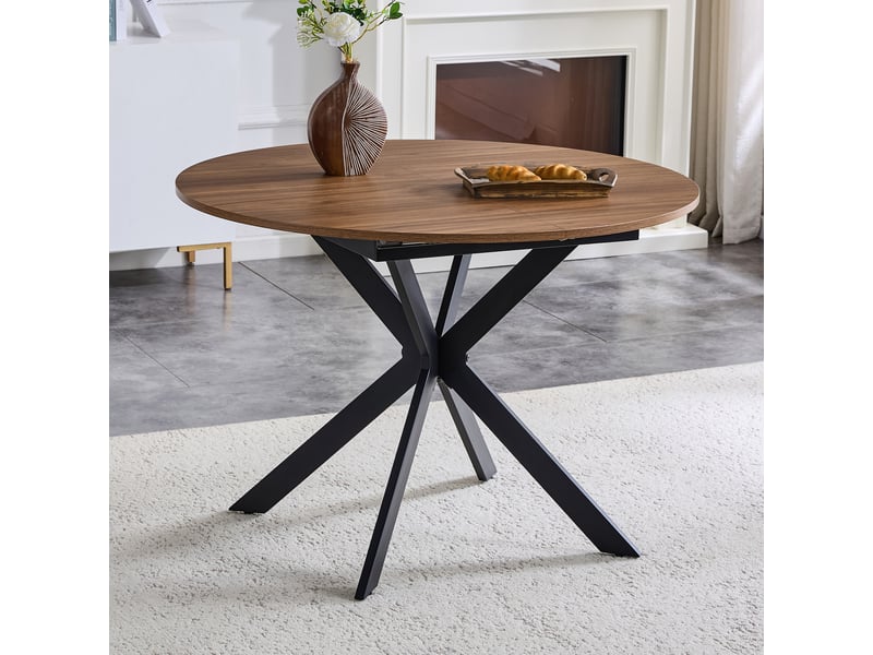  Table à manger extensible moderne, mdf effet noyer, structure métal, piètement tripode stable  - Conforama B