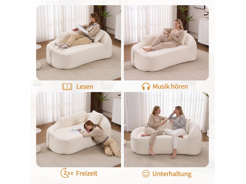  Méridienne 2 places en chenille blanc, assise profonde, 1 coussin  - Conforama E