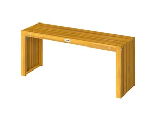Banc de jardin en bois d'acacia sans dossier 2 places, assise à lattes effet bois, 110x30x45cm, bois naturel