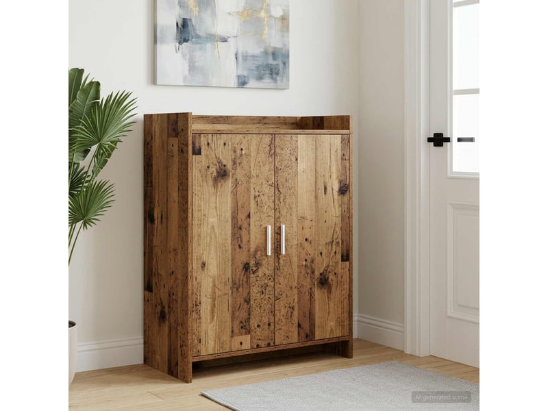  Meuble à chaussure, cabinet à chaussures avec porte bois ancien 73,5x36x92 cm  - Conforama B
