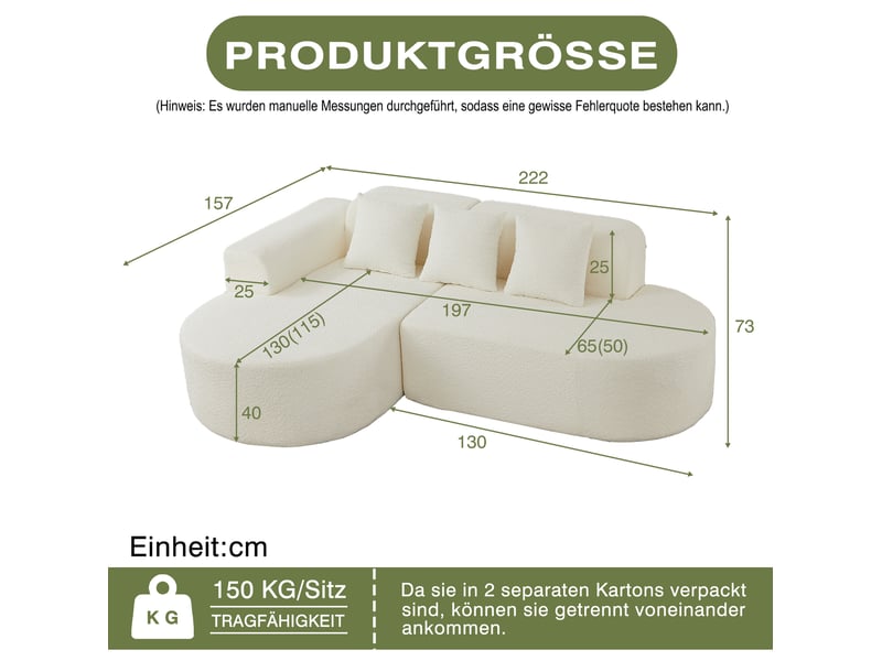  Canapé d'angle 3 places 222x157x73 cm avec méridienne gauche beige  - Conforama C