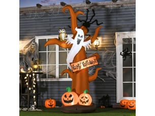 Décoration gonflable d’halloween arbre avec fantôme, citrouille et led pour jardin extérieur 156×107×274 cm marron