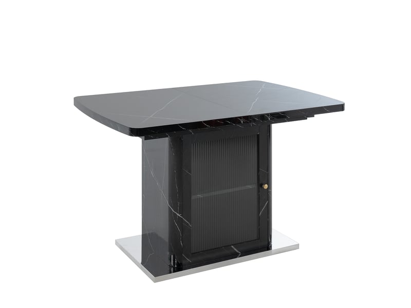  Table extensible avec meuble de rangement vitré et étagère ajustable, en mdf et acier, noir, 120 × 80 × 76 cm  - Conforama A