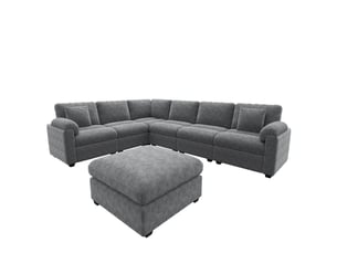 Canapé d angle modulable xxl 7 places 274,5 x 210,5 x 85,5 cm en u ou l avec pouf séparé coussins assise profonde tissu côtelé structure solide gris