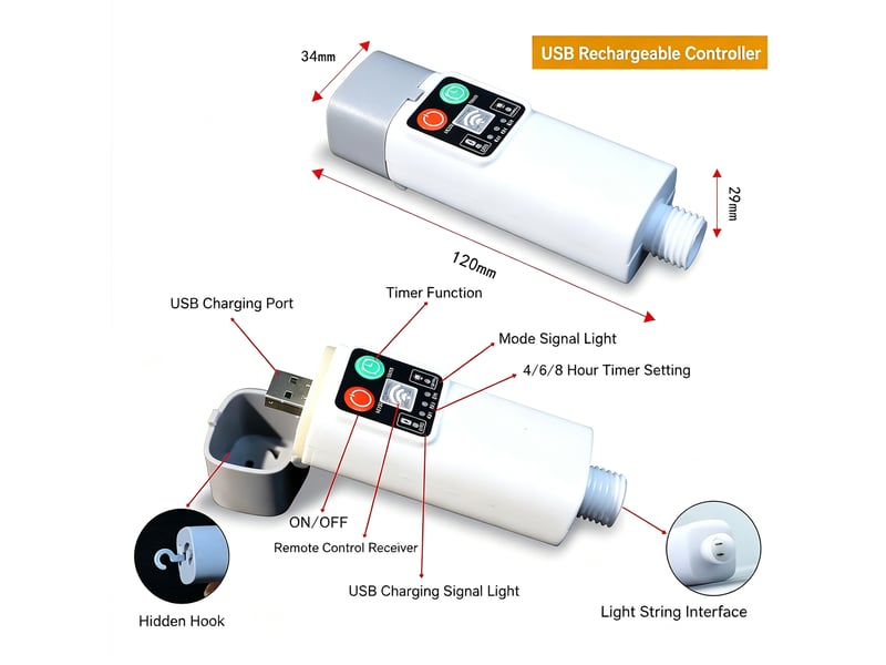 Guirlande lumineuse g40 à ampoules 14.5 m, 25 lampes blanc chaud, usb rechargeable 24 v, télécommande avec minuterie, guirlande étanche pour extérieur - Conforama C