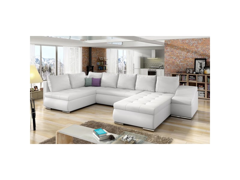  Canapé panoramique gyovani blanc angle droit convertible 6 places  - Conforama A