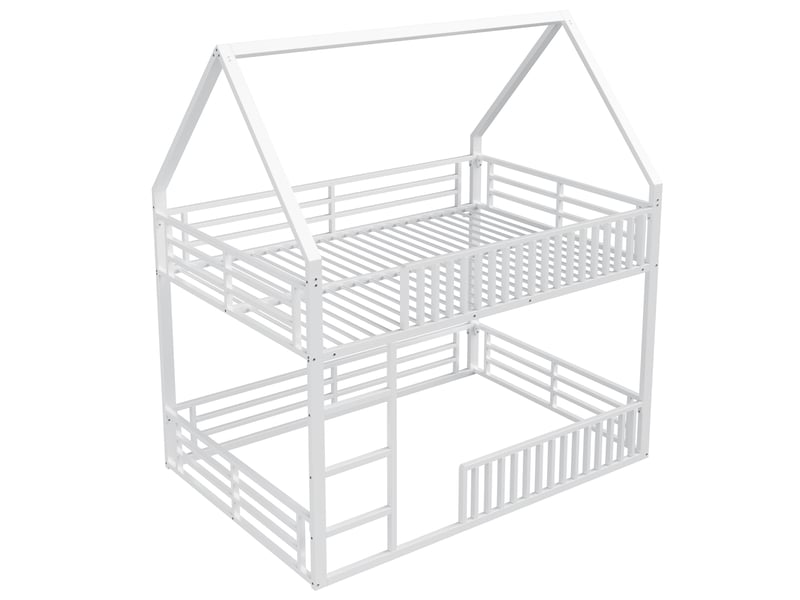  Lit superposé 140x200 cm, lit enfant avec barrières de sécurité et éclairage led, blanc, sans matelas  - Conforama A