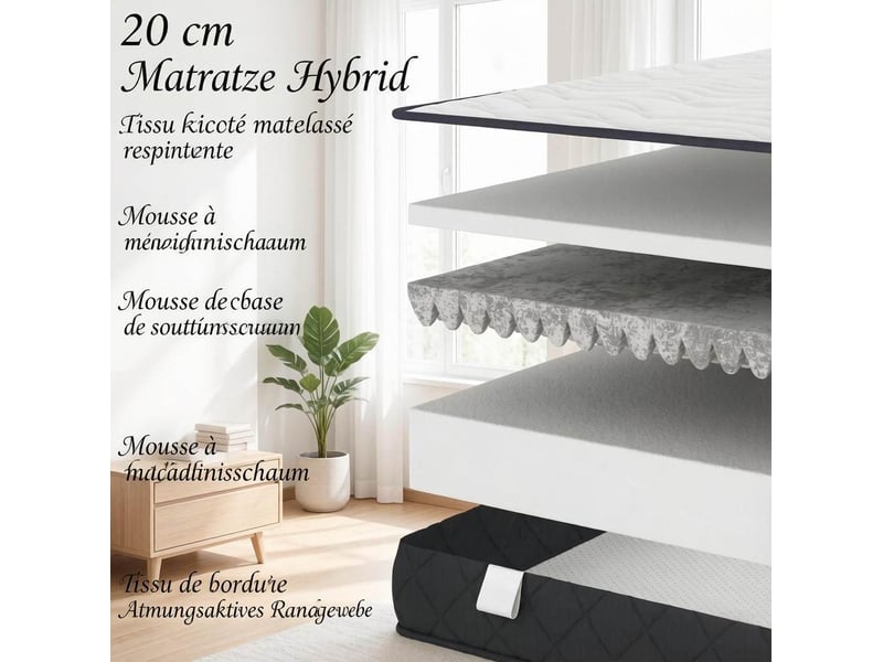  Matelas mémoire de forme tcqpz 160 x 200 cm 2 personnes mousse ondulée blanc et gris  - Conforama D