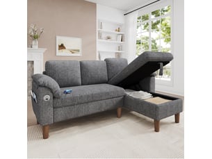 Canapé d'angle réversible fixe <strong>WISHDOR</strong> <strong></strong> 3 places Polyester gris avec coffre de rangement