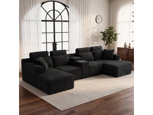 Canapé d'angle, canapé modulable, 373 cm, pour salon, porte-gobelets, format compressé, design moderne