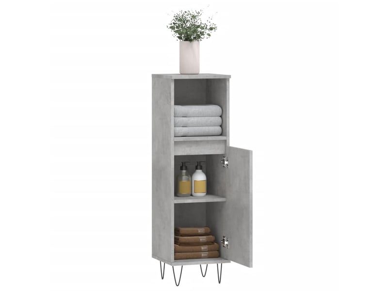  Armoire de salle de bain, meuble de rangement gris béton 30x30x100 cm  - Conforama D
