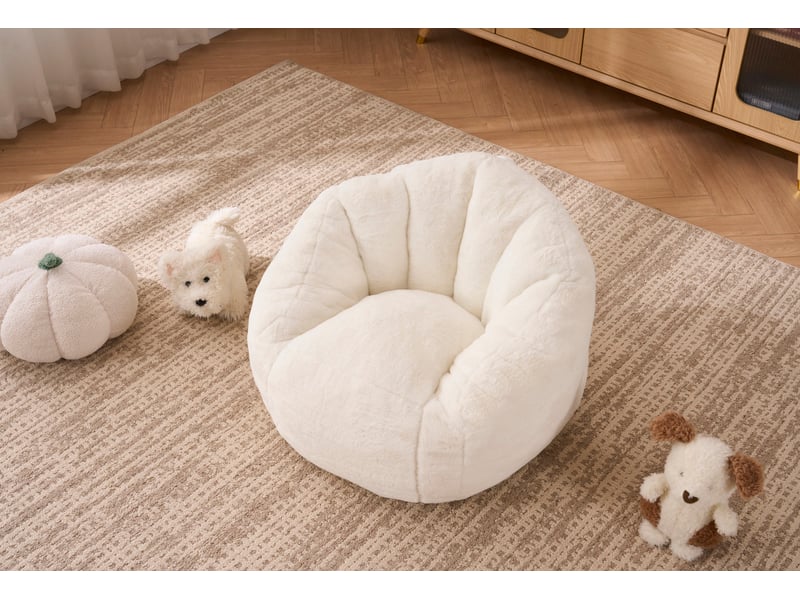  Fauteuil pouf enfant en peluche beige, 75 x 70 x 52 cm, rembourrage mousse  - Conforama D