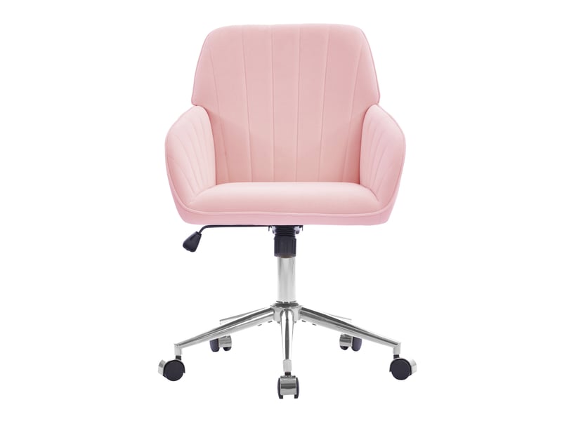  Fauteuil de bureau réglable rose en velours, rotation 360° et assise épaisse pour travailler confortablement  - Conforama A