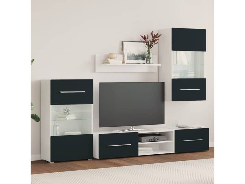  Lot de 5 meuble tv bas salon avec lumière led indigo mat bois d'ingénierie  - Conforama C