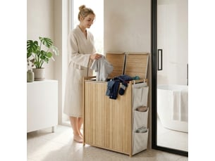Panier à linge en bambou naturel 120l avec sac amovible à cordon et poches latérales de rangement