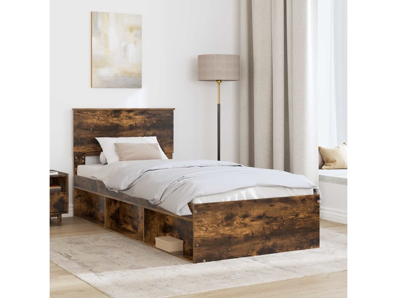  Lit simple- lit adulte -  cadre de lit chêne fumé 100 x 200 cm bois d'ingénierie  - Conforama B