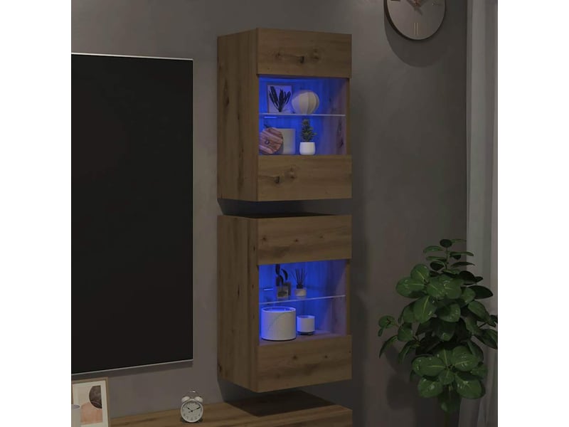  Meubles muraux avec lumières led pour tv 2 pcs chêne artisanal  - Conforama B