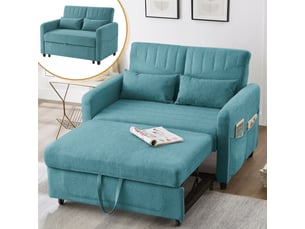 Canapé‑lit 2 places pliable et extensible, dossier réglable sur 3 positions, revêtement en tissu coton‑lin respirant