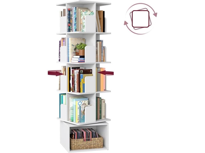  Bibliothèque rotative à 4 niveaux pivotante 40 x 40 x 156 cm ambiance moderne pour salon bureau en aggloméré blanc 12_0012137  - Conforama A