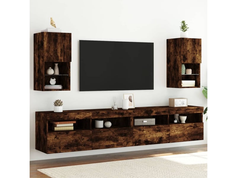 Lot de 2 meuble tv avec lumières led chêne fumé 30,5x30x60 cm - Conforama B