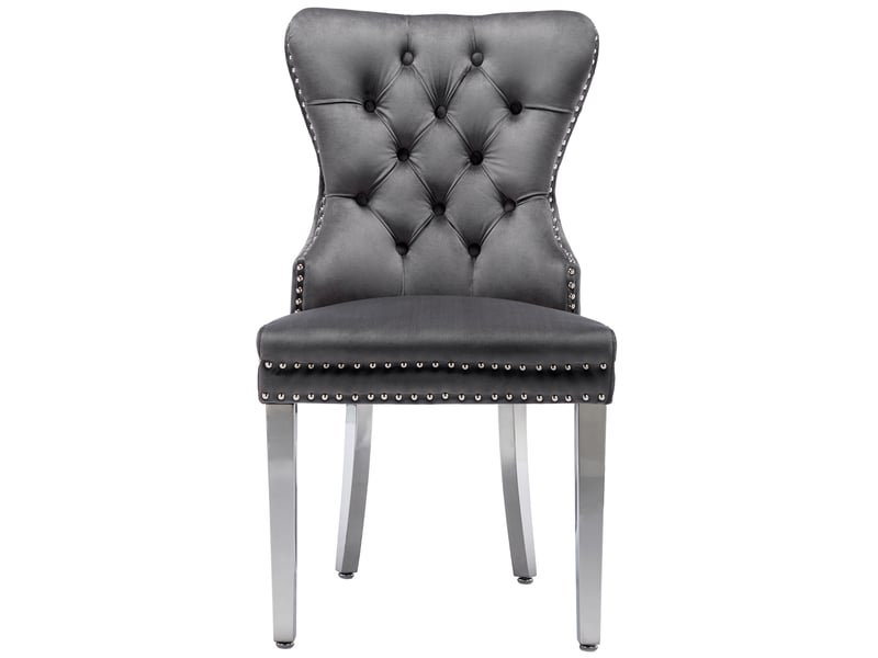  Chaise de salle à manger velours cloutée, lot de 2 - structure et pieds métal, gris  - Conforama A