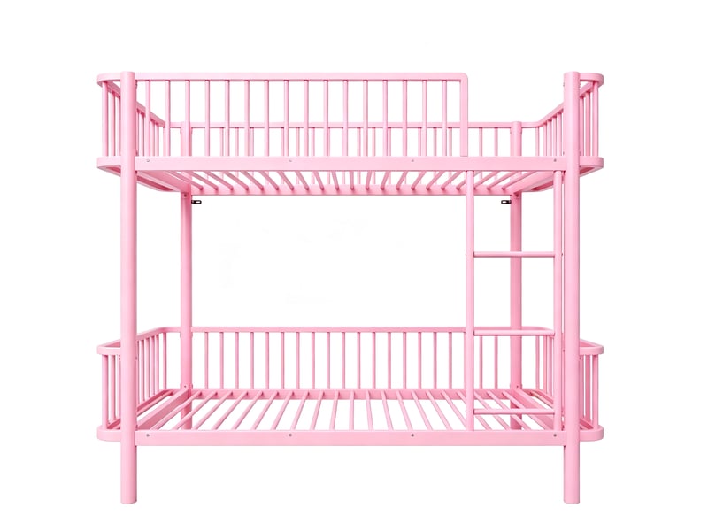 Lit superposé enfant 90×200 cm 2 places, barrières de sécurité - modenvie - métal rose, sans matelas - Conforama E