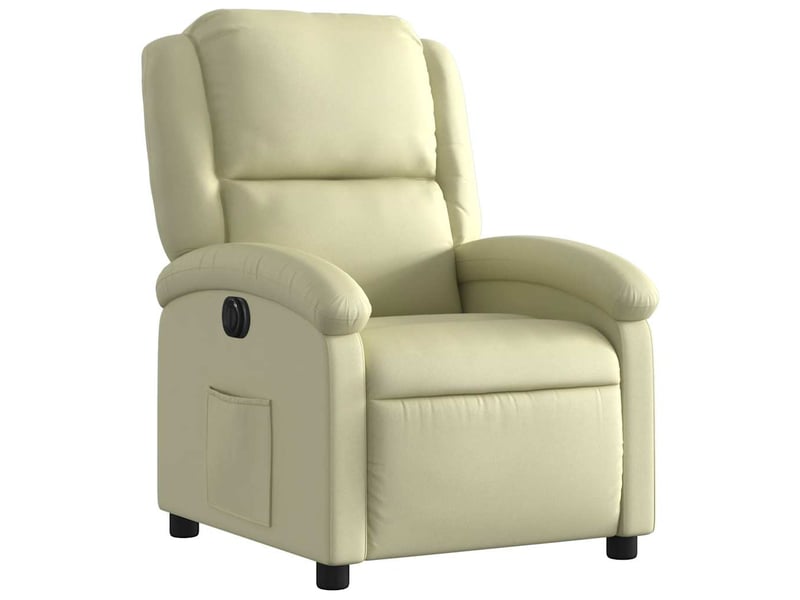 Fauteuil inclinable électrique, fauteuil relax salon crème cuir véritable - Conforama D