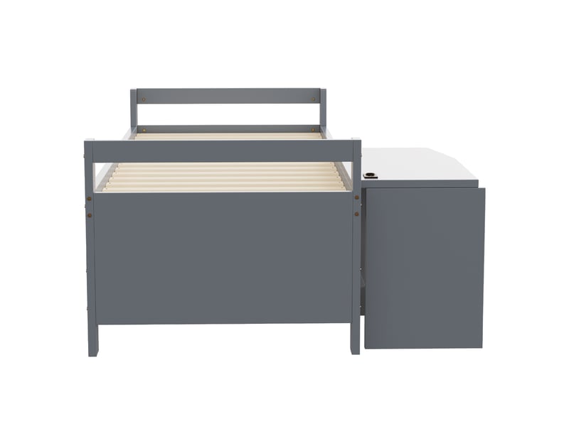  Lit combiné lit simple en bois gris avec bureau, rangements, 2 ports usb et prise, 90x200 cm, matelas non précisé  - Conforama E