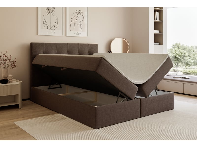 Lit coffre venus - 200x200 cm - avec matelas et surmatelas - tissu tressé - marron VENUS - Conforama C