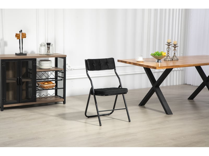  Chaises pliantes lot de 2 avec assise et dossier rembourrés  - pliage compact, acier, velours noir  - Conforama E