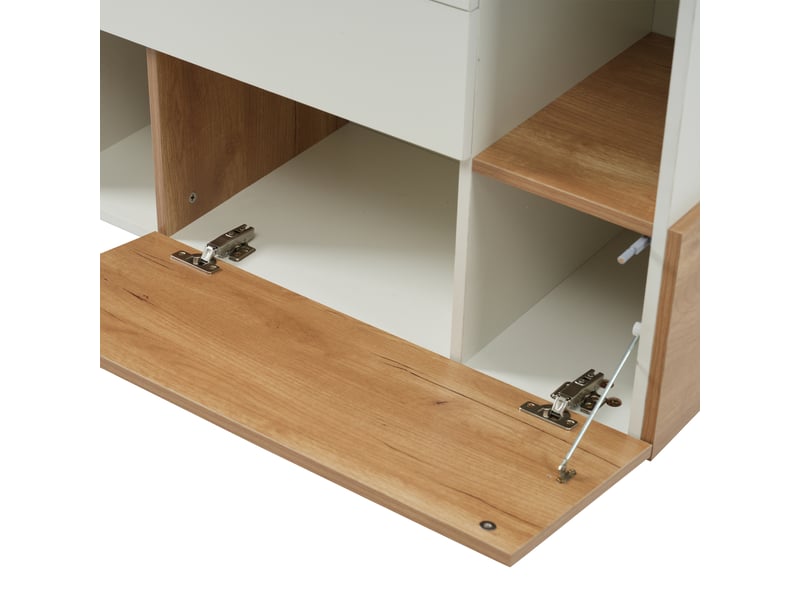  Buffet salle à manger 130x40x70 cm, meuble bas blanc laqué avec 2 tiroirs intégrés et porte sans poignée, design  - Conforama R