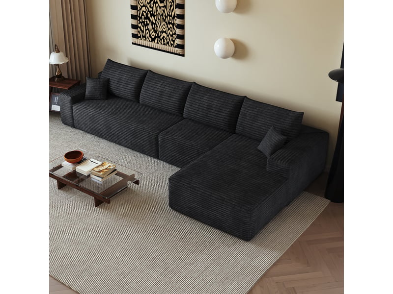  Canapé d'angle, canapé modulable, assise profonde, livré monté, design moderne, 340 cm, pour salon, chambre, noir, appartement  - Conforama W