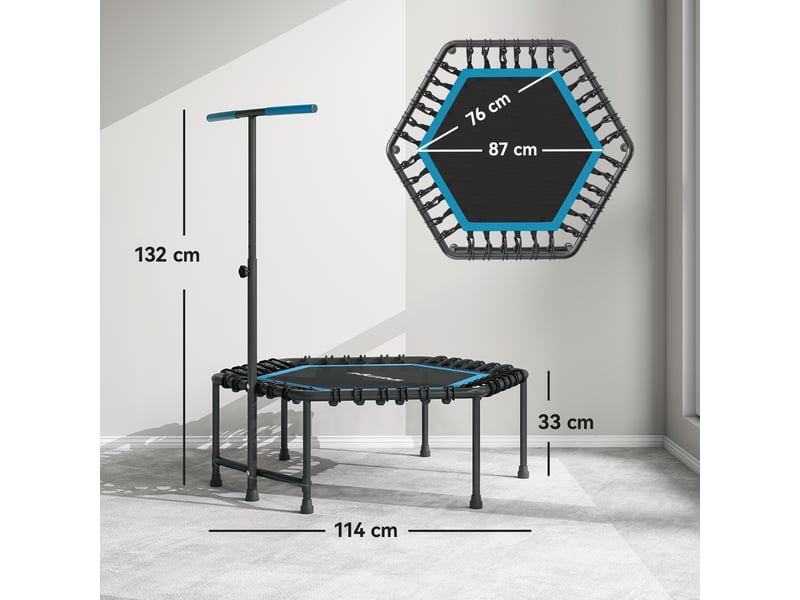 Trampoline de fitness 114 cm, cordes élastiques, poignée réglable 3 positions, trampoline d'exercice silencieux, bleu - Conforama C