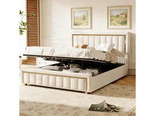 Lit avec rangement 140x190 cm YELENARO   coloris beige