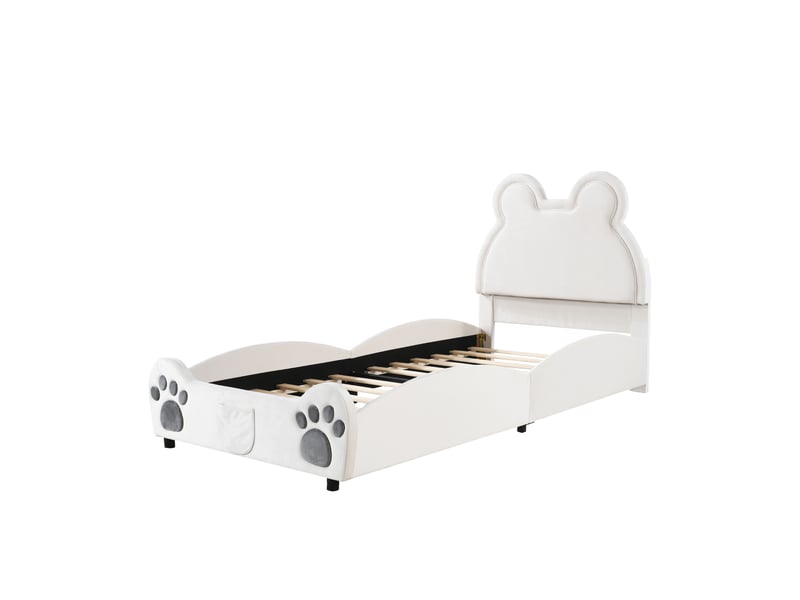  Lit enfant 90 x 200 cm blanc, design ours en velours, couchage confortable et ludique  - Conforama D