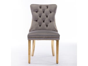Lot de 2 chaises velours gris, pieds dorés et cloutage - design contemporain premium