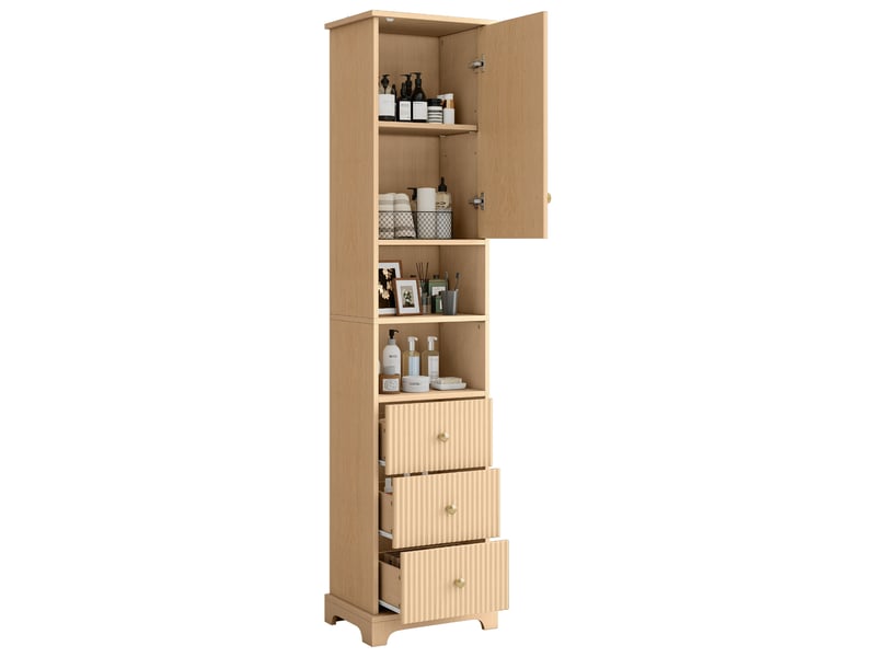 Colonne salle de bain bois naturel 40 × 30 × 172 cm, 3 tiroirs, étagères - Conforama D