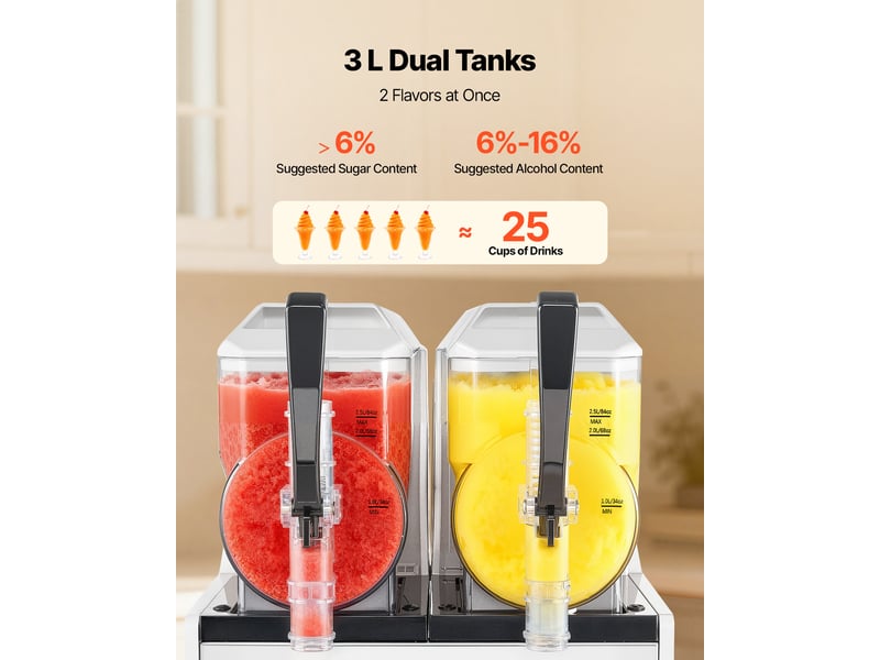  Vevor machine à granité distributeur de boissons glacées 2x3 l pour bar maison  - Conforama D