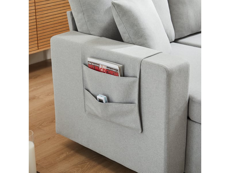 Canapé d'angle convertible réversible 219x142x83 cm - fonction lit rangement porte-gobelets - gris BUYDEEMEUS - Conforama E