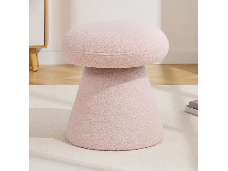  Pouf repose-pieds pivotant 360° forme champignon 41x41x44 cm tissu teddy rose  - Conforama B