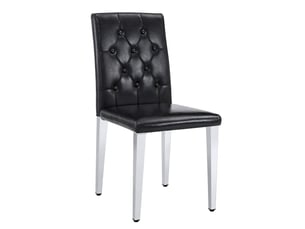 Lot de 4 chaises de salle à manger en simili cuir noir avec pieds en métal argenté brillant, dossier capitonné