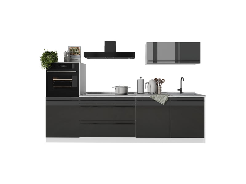  Vicco cuisine, anthracite haute brillanceblanc, 280cm plan de travail marbre  - Conforama E