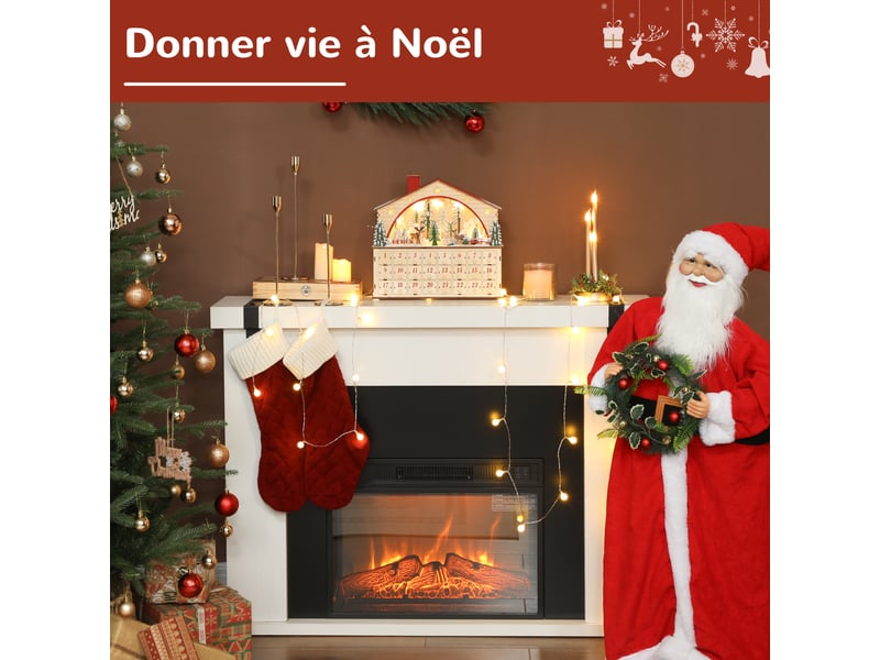  Calendrier de l'avent lumineux, calendrier de l'avent à remplir, 24 tiroirs, scène de village, 36x10x34cm,bois naturel  - Conforama D