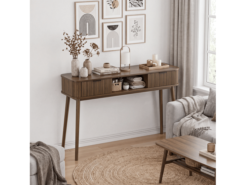  Console 120x35x77,6 cm effet noyer avec 2 tiroirs  - Conforama D