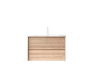 Meuble sous vasque - bron - 81cm - céramique blanche - finition noyer - 2 tiroirs