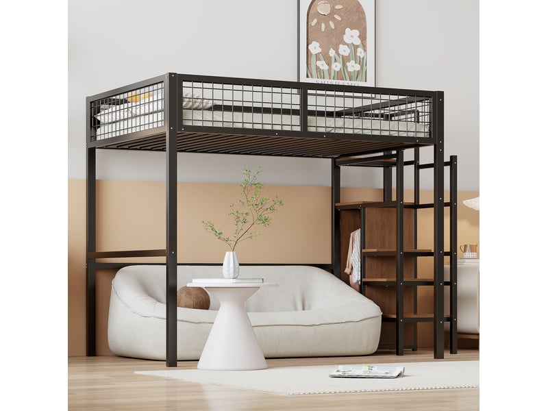Lit mezzanine enfant 140x200 cm – noir – échelle de sécurité et penderie, sommier 20 lattes – sans matelas - Conforama B