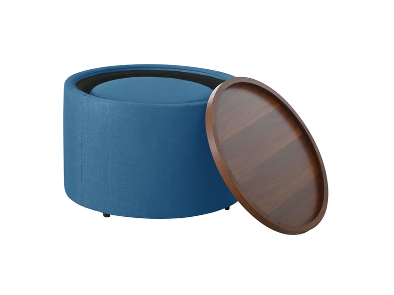  Lot de 2 poufs gigognes ball &amp; cast, bleu, rangement et plateau bois, 58 cm  - Conforama D