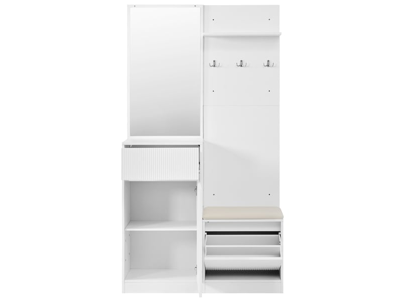  Vestiaire d’entrée avec miroir, meuble à chaussures, banc, abattants et éclairage led  - Conforama D
